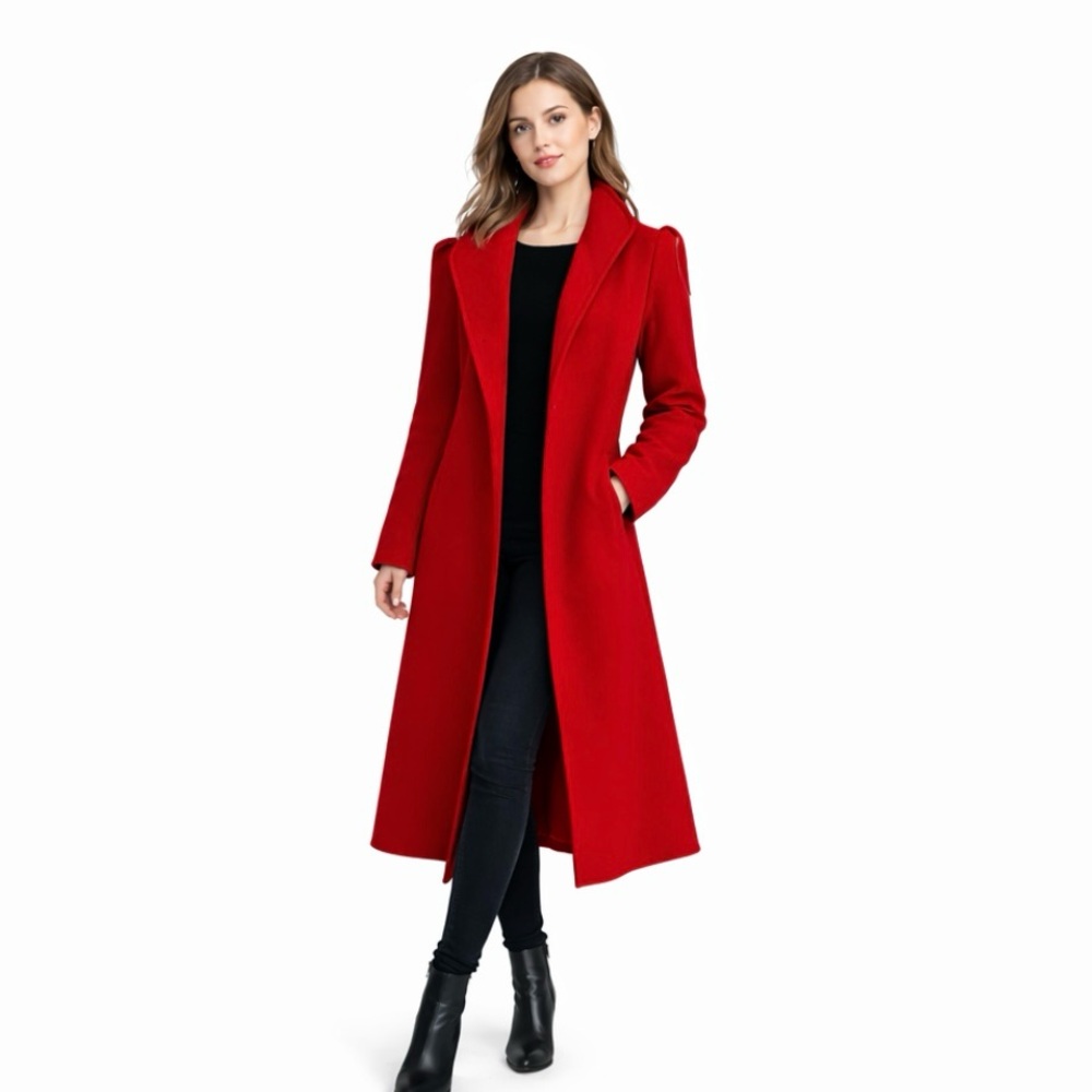 Elegant Red Women's Long Coat